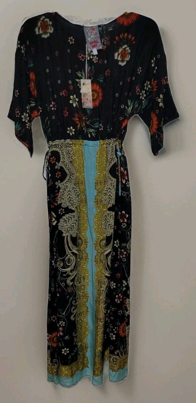 Johnny Was Thalia Botan NWT Floral 100% Silk Maxi, SIDE TIE CINCH~XS Boho Flow